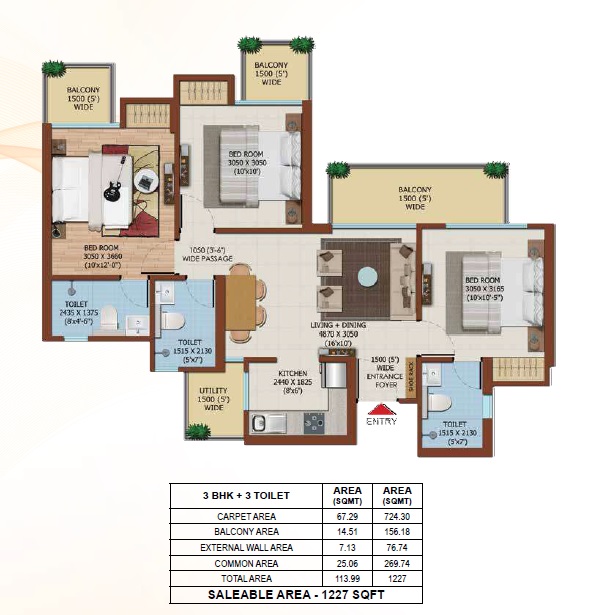 Ajnara Olive Greens — floor plan 3