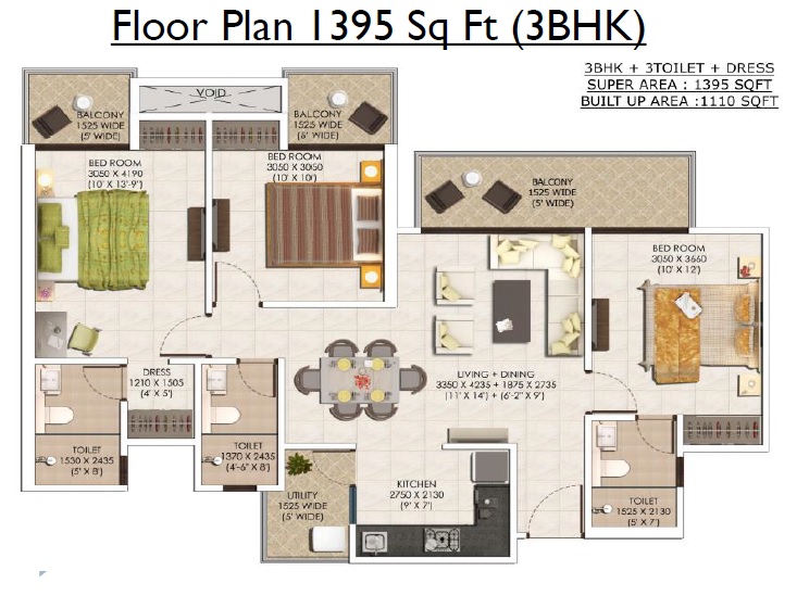 Ajnara Khel Gaon Phase 2 Tower P Q And R — floor plan 3