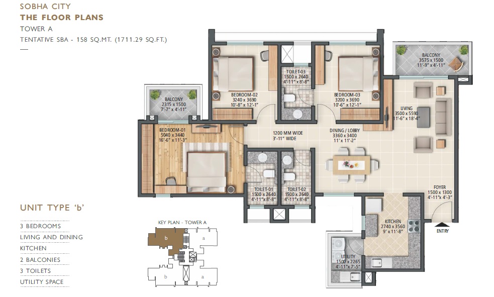 Sobha City Chintels Metropolis — floor plan 3