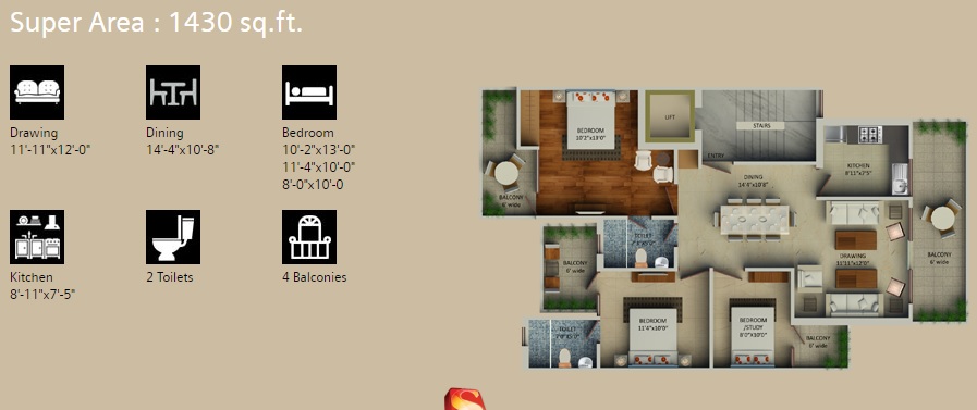 Supertech Aadri — floor plan 3
