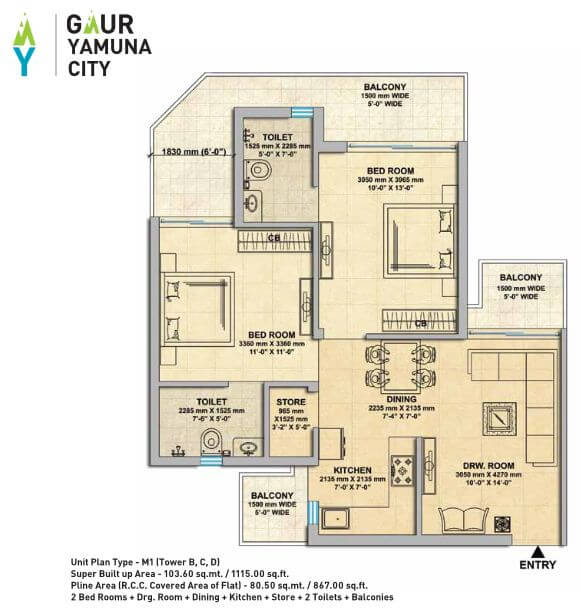Gaur Yamuna City 16th Park View — floor plan 1