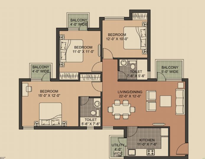 Unitech Crestview Apartments — floor plan 6