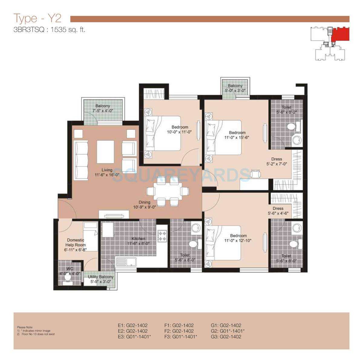 Unitech Uniworld Resorts-The Residences — floor plan 7