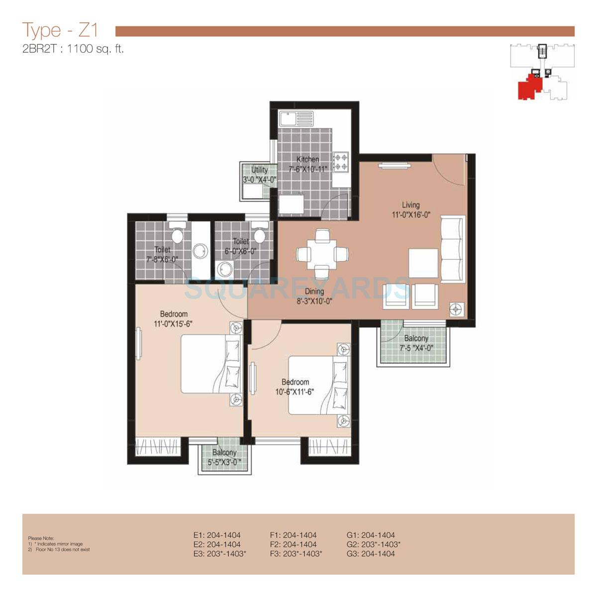 Unitech Uniworld Resorts-The Residences — floor plan 3