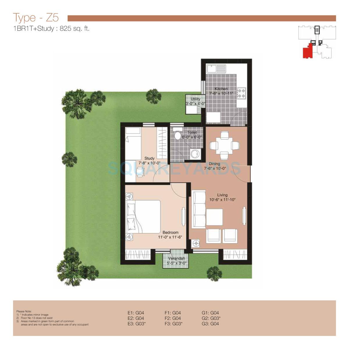 Unitech Uniworld Resorts-The Residences — floor plan 1