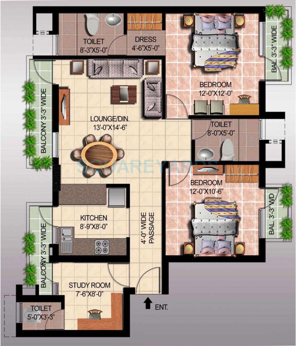 Ansal API Sushant Megapolis Lake View Towers — floor plan 3